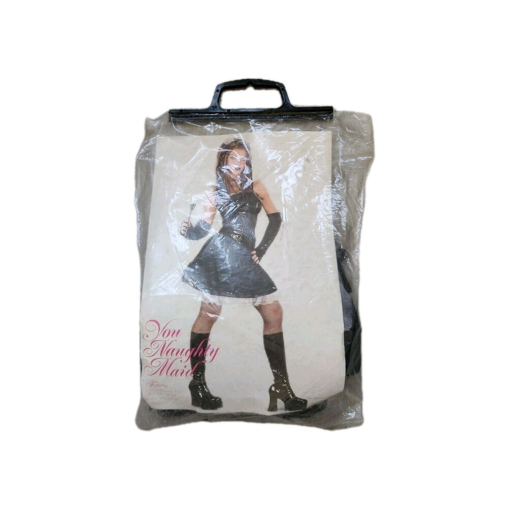 NIB VTG Fun World You Naughty Maid Costume Adult Black Mini Dress Set OS 90s